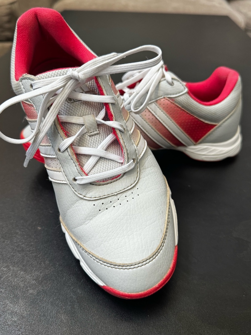 Adidas TRAXION Womens Golf Shoes Spiked Gray Pink White US 5 M Q44710
